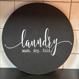Round Black 'Laundry' Wall Sign - White Script